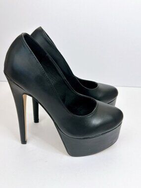 Size 7 Women’s Black Platform High Heels Round Toe Stiletto Pumps FOWT